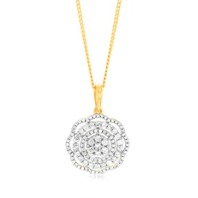 1/2 Carat Diamond Flower Pendant in 9ct Yellow Gold