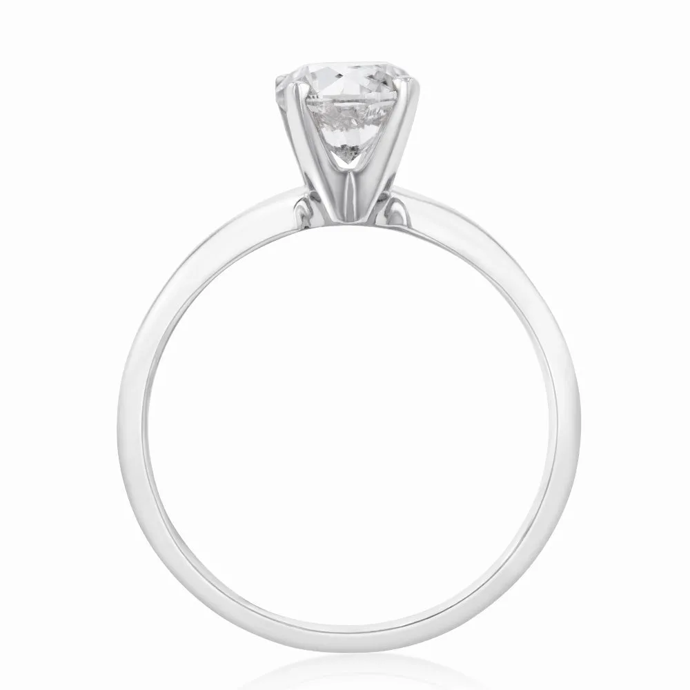 14ct White Gold 1 Carat Brilliant Cut Diamond Solitaire Ring in Knife Edge Setting