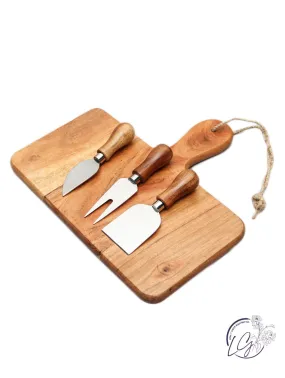 Acacia Wood Cheese Board w/ Knife Set