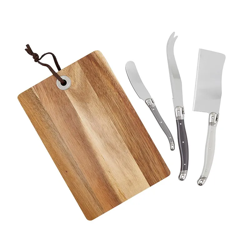 ACACIA WOOD CHEESE BOARD WITH KNIVES BOOK BOX