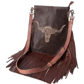 American Darling® Ladies Fringed Brown Cowhide Purse ADBGS192BO