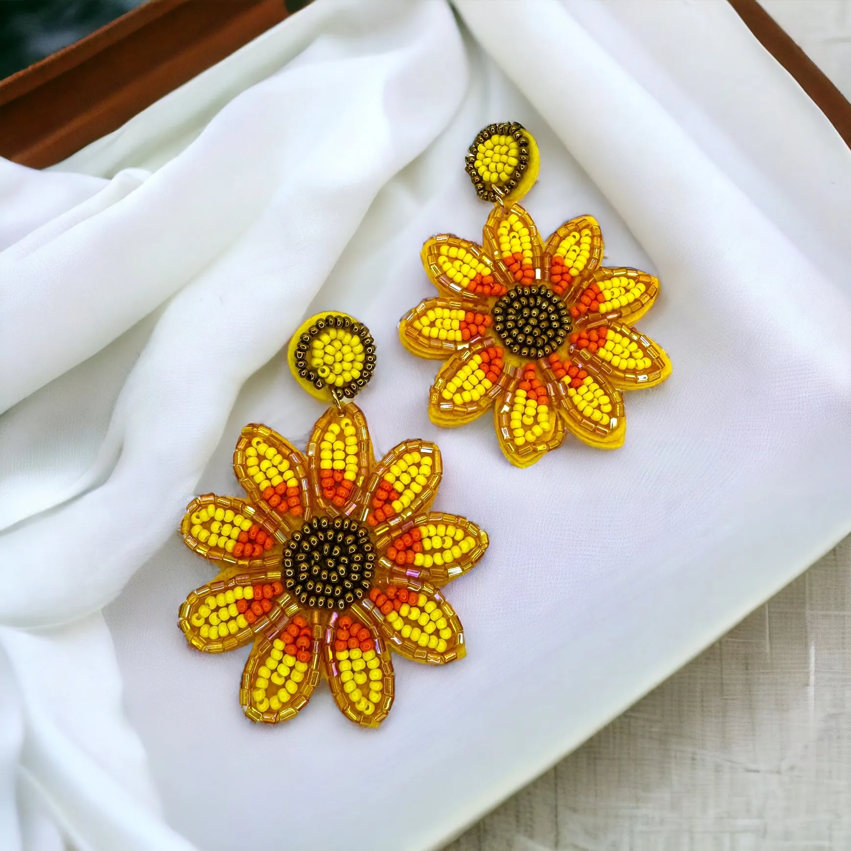 Beaded Sunflower Earrings - Beaded Accessories, Beaded Earrings, Flower Jewelry, Beaded Flower, Handmade Earrings