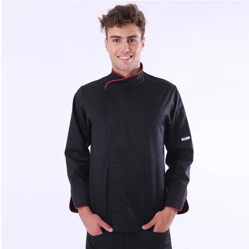 Black Kitchen Jacket Large Size with Red Piping - MANELLI