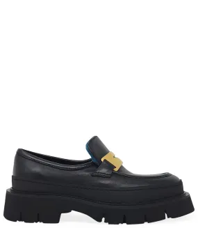 Black Leather Chunky Loafer With Shearling