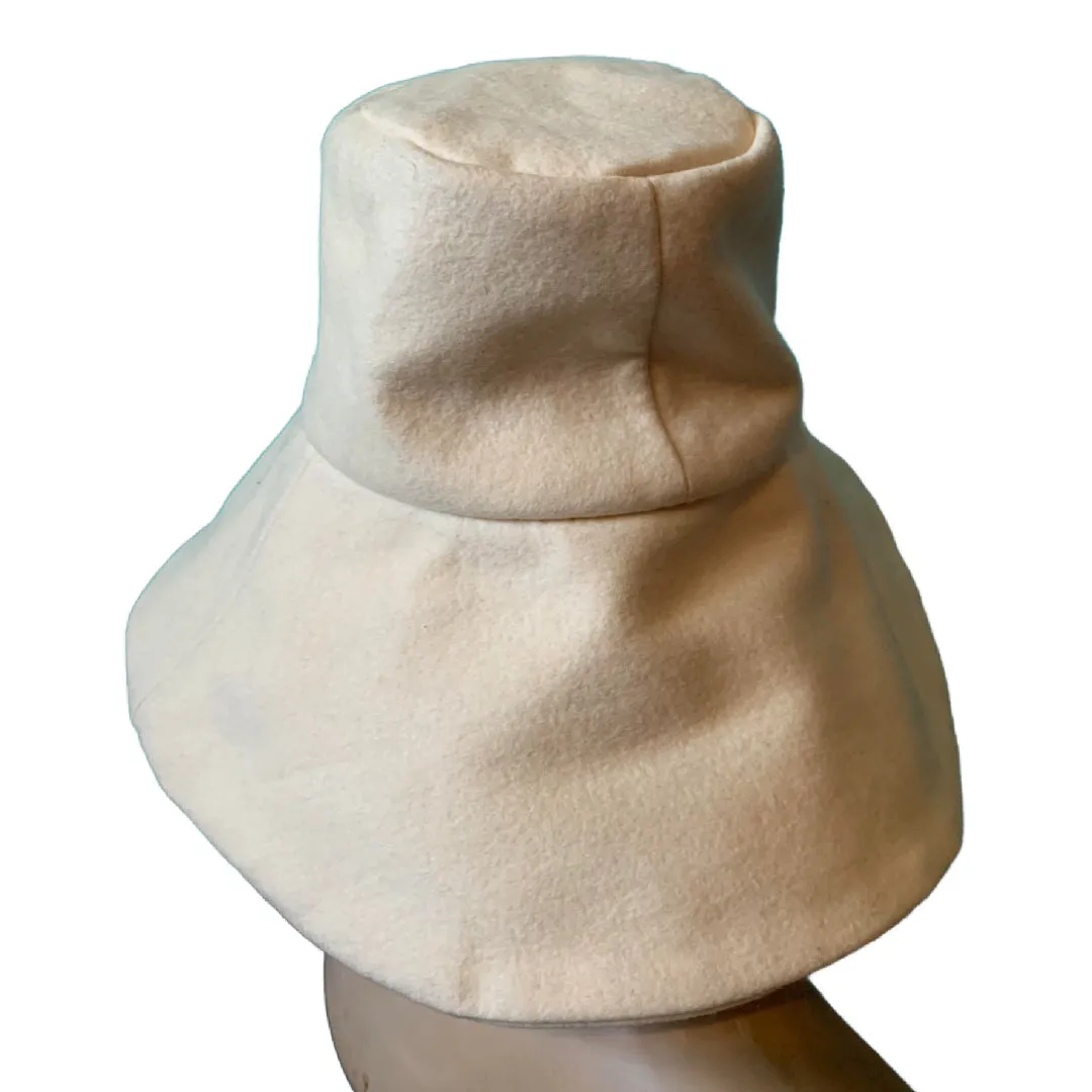 Bone White Felted Wool Slouchy Hat with Wide Brim circa 1970s