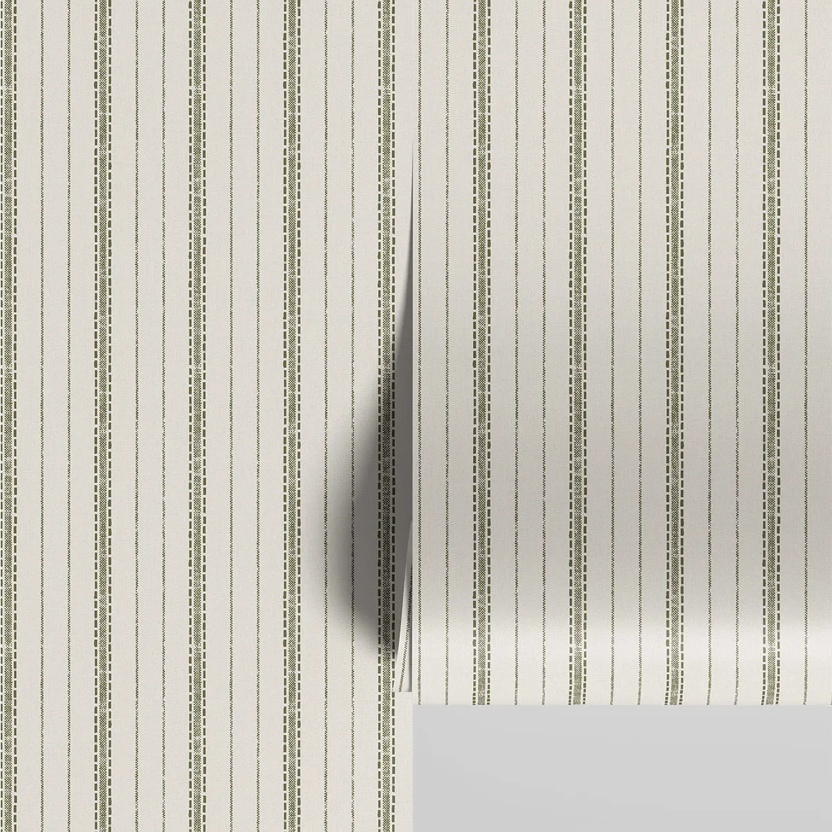 Botanical Green Ticking Stripe Wallpaper