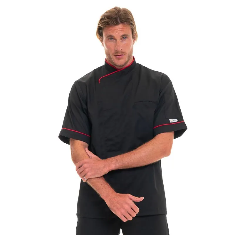 Breathable Short Sleeve Chef's Coat with Red Piping - MANELLI