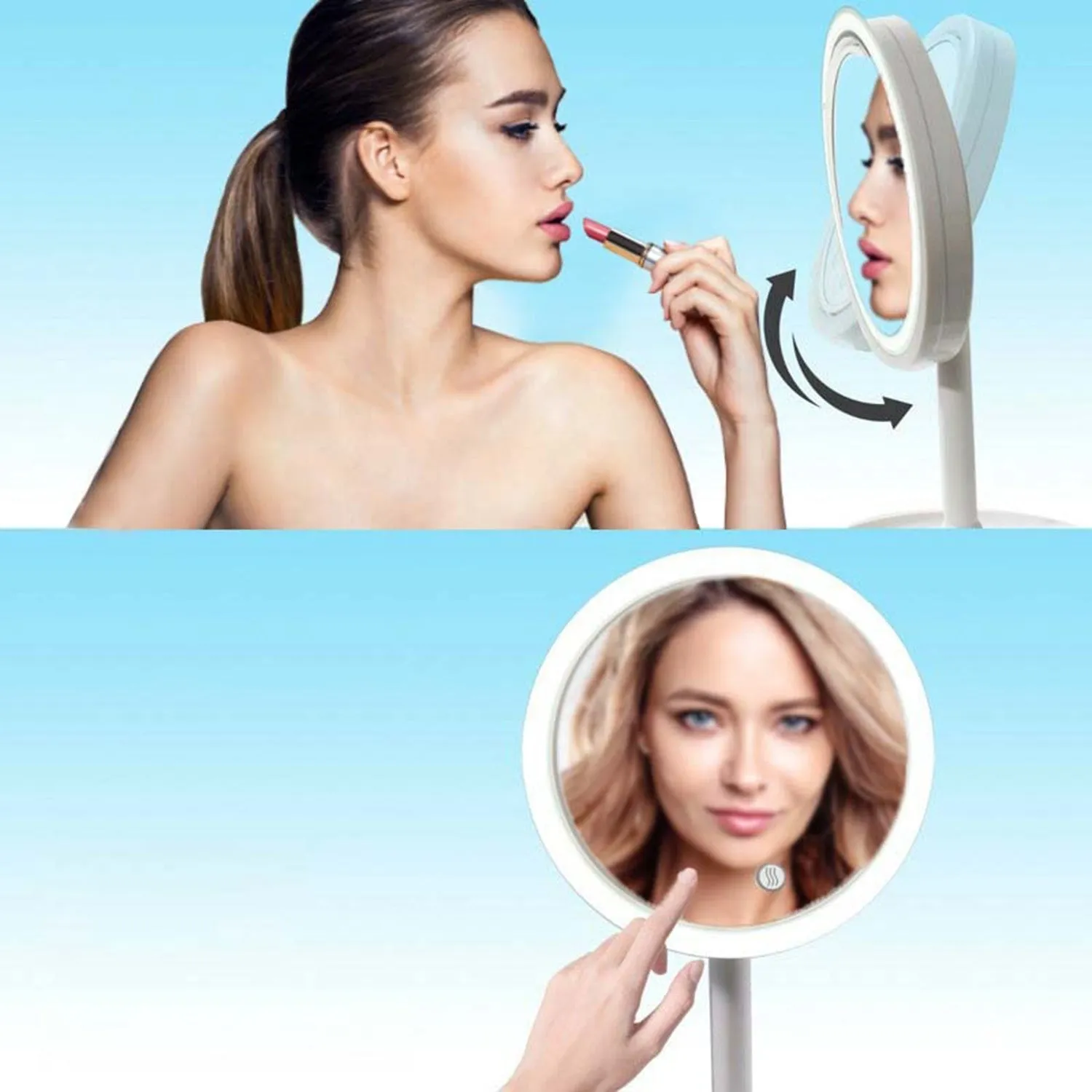 Cool Aire Mirror – Portable 3-in-1 USB Rechargeable LED Light Desktop Round Makeup Mirror with Fan