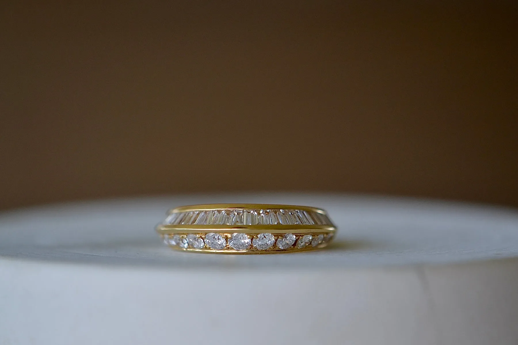 Crescent Ring with Baguette and Round Diamonds