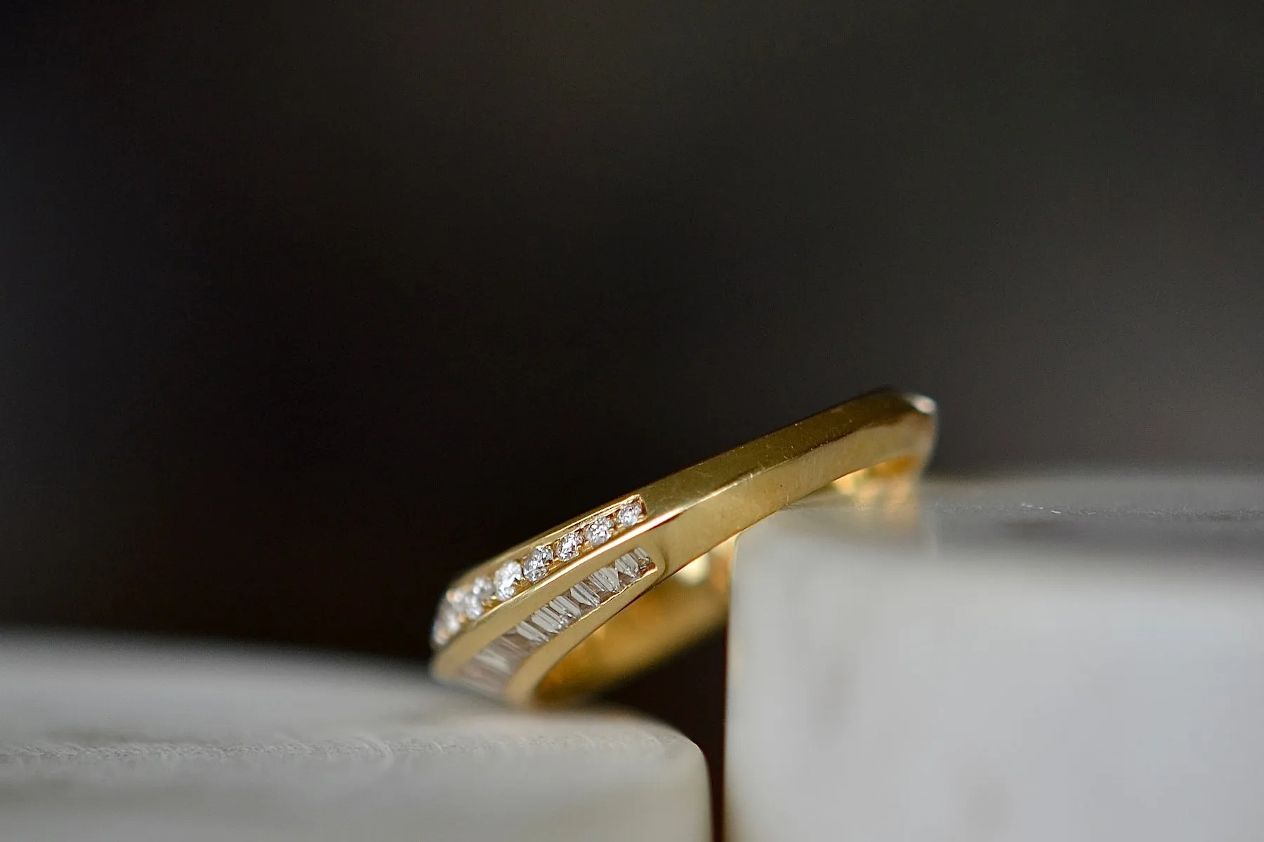 Crescent Ring with Baguette and Round Diamonds