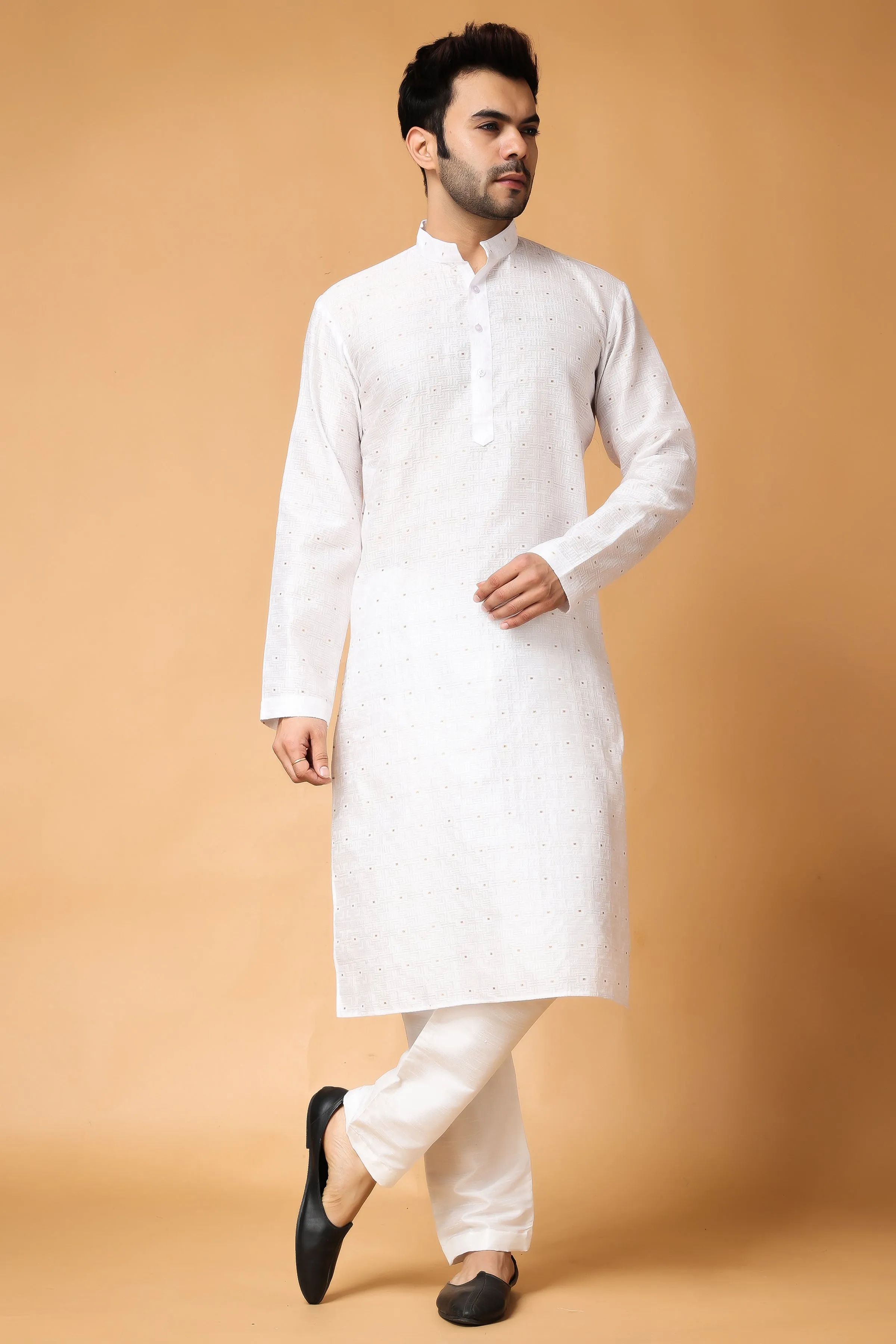 Exquisite Ivory Woven Kurta Pajama