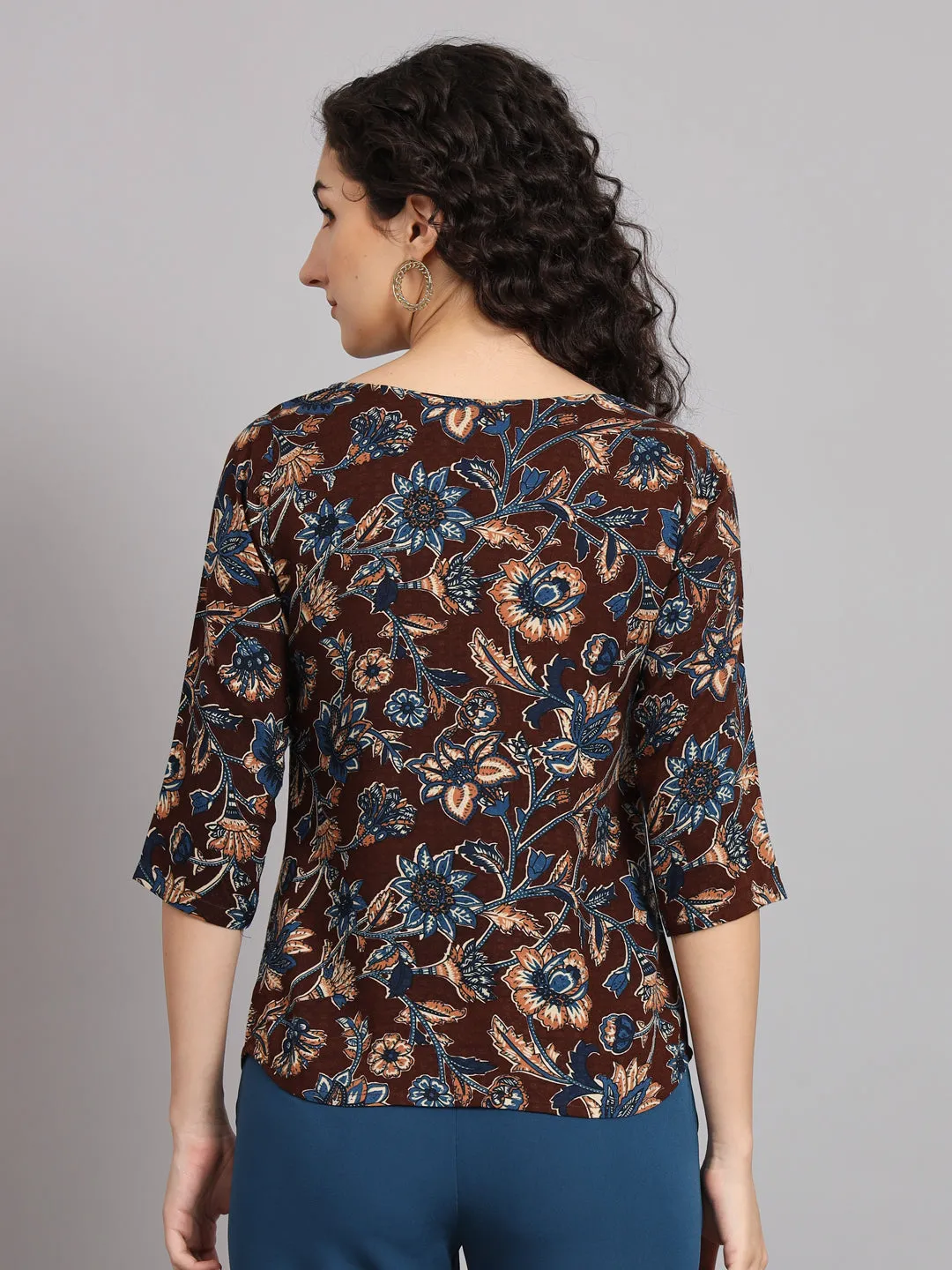 Floral Cotton Top - Brown