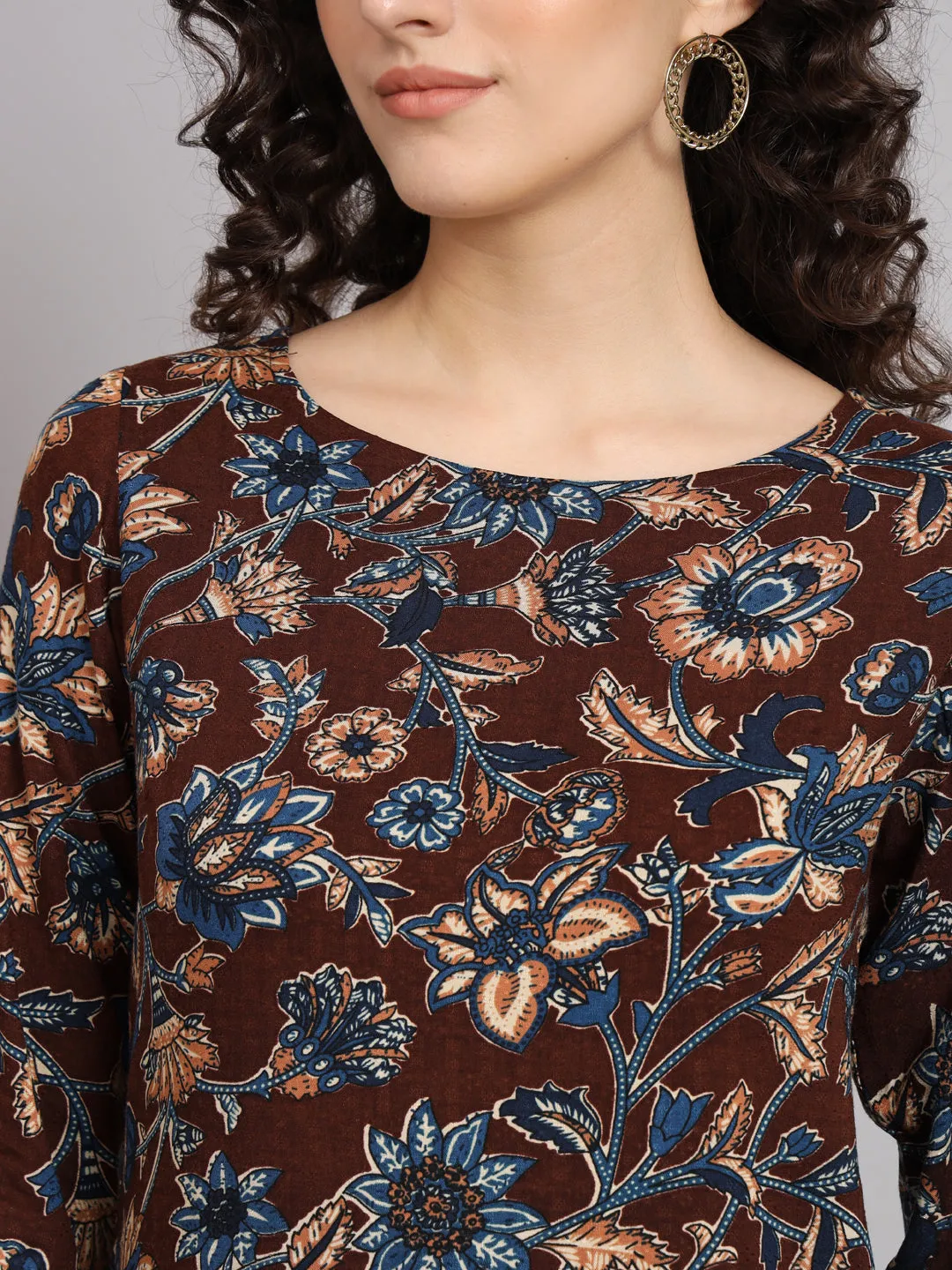 Floral Cotton Top - Brown