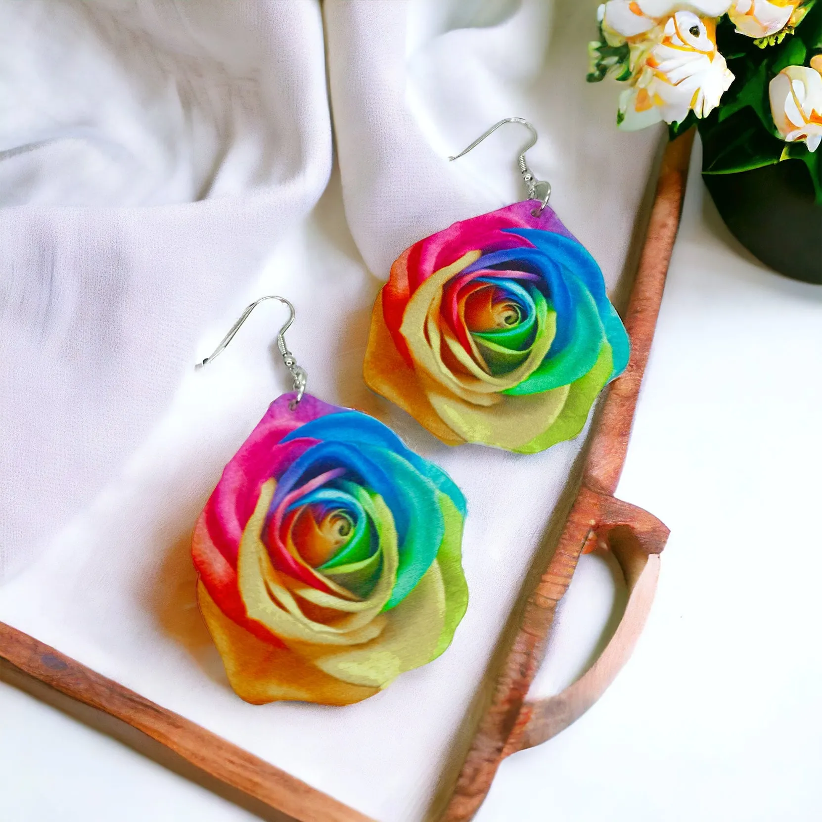 Flower Earrings - Flower Accessories, Colorful Earrings, Flower Jewelry, Tropical Flower, Handmade Earrings