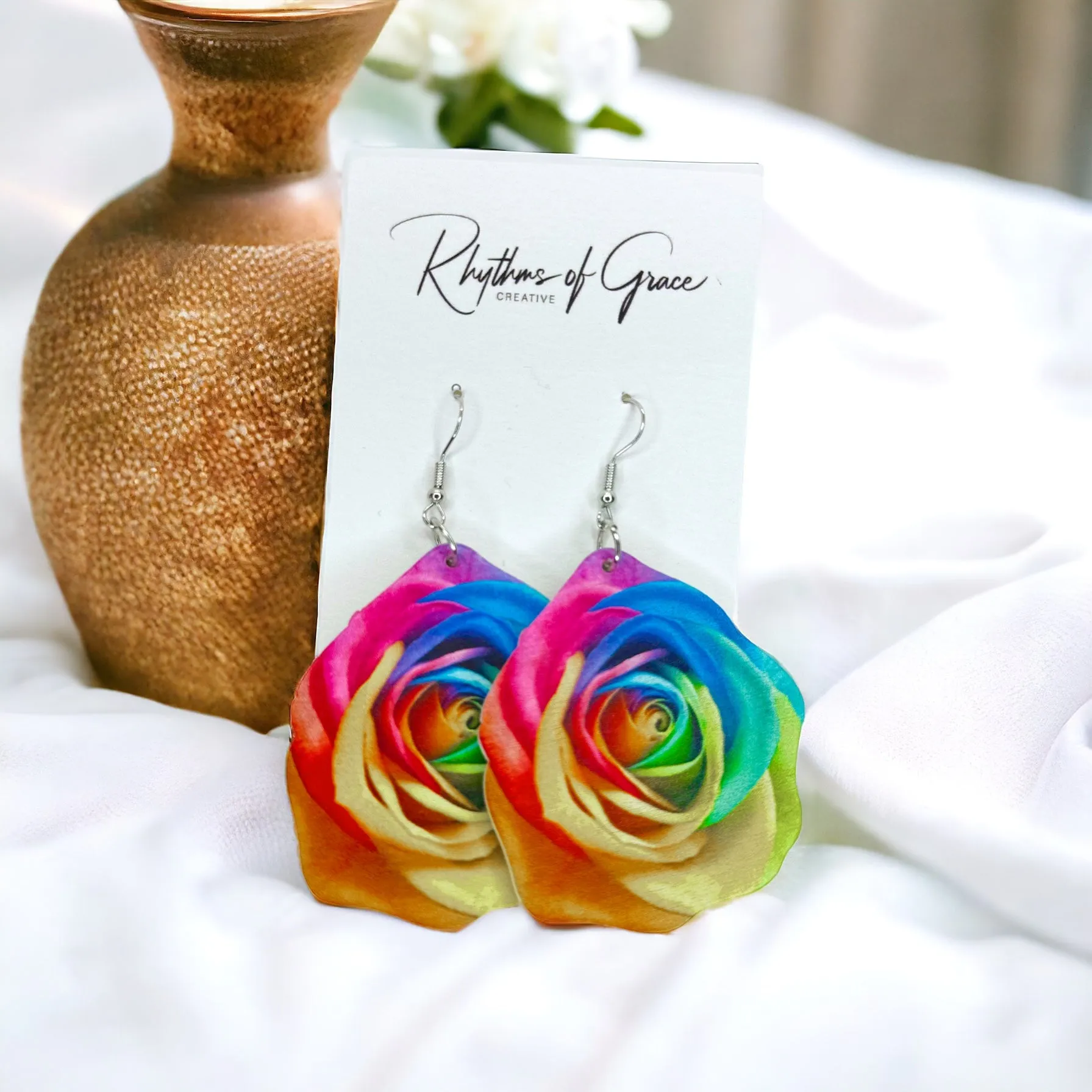 Flower Earrings - Flower Accessories, Colorful Earrings, Flower Jewelry, Tropical Flower, Handmade Earrings