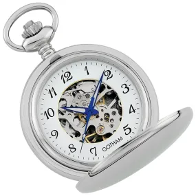 Gotham Men's Silver-Tone 17 Jewel Mechanical Double Cover Pocket Watch # GWC14050SA