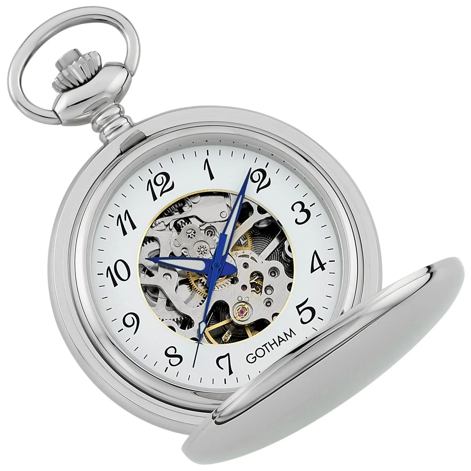 Gotham Men's Silver-Tone 17 Jewel Mechanical Double Cover Pocket Watch # GWC14050SA