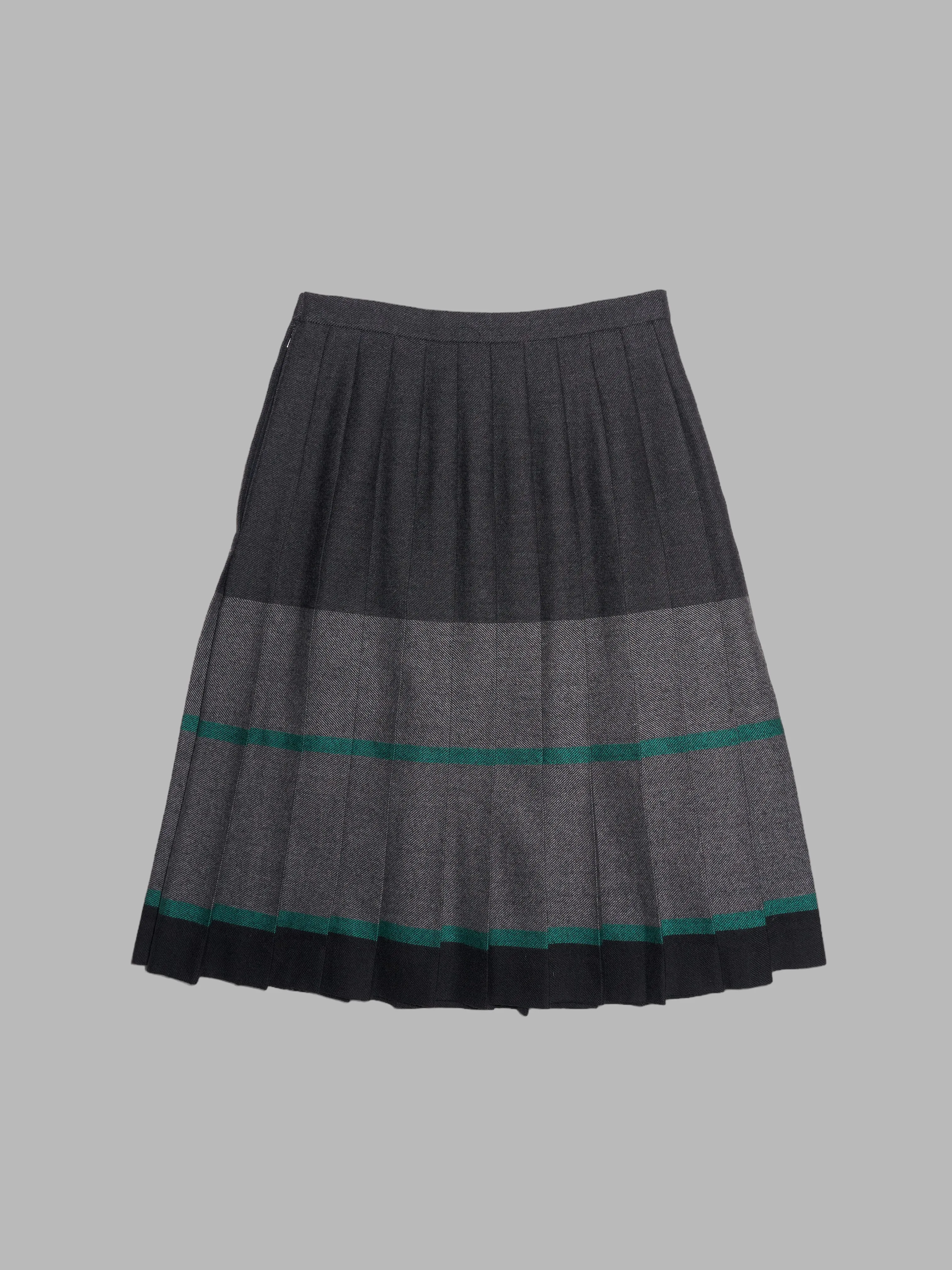 Inoue Pleats Co grey wool pleated skirt with teal accents