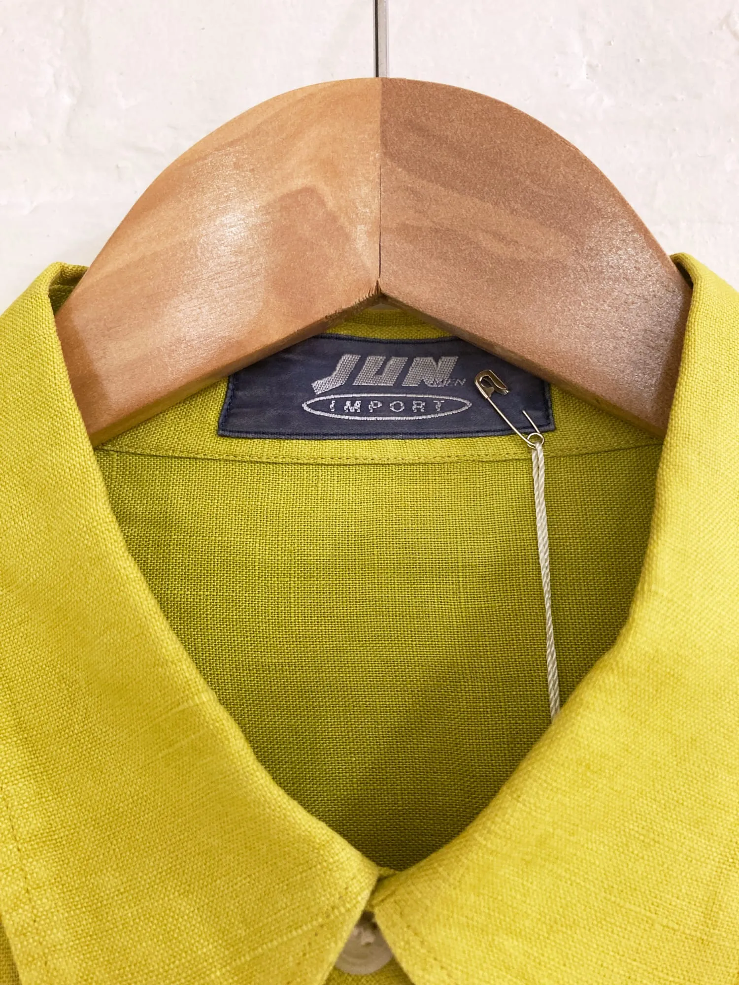 Jun Men Import 1990s yellowy-green linen double pocket shirt