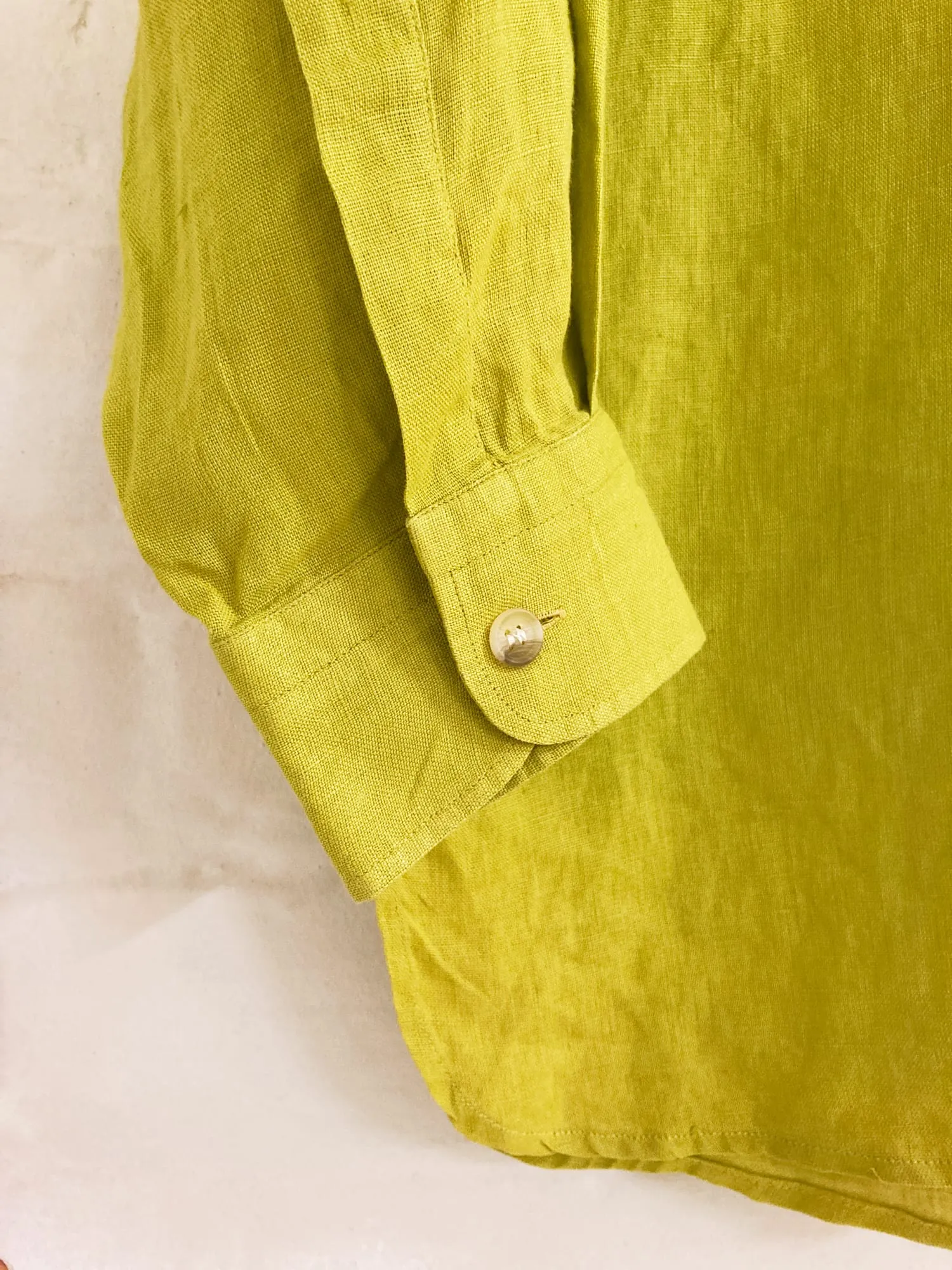 Jun Men Import 1990s yellowy-green linen double pocket shirt