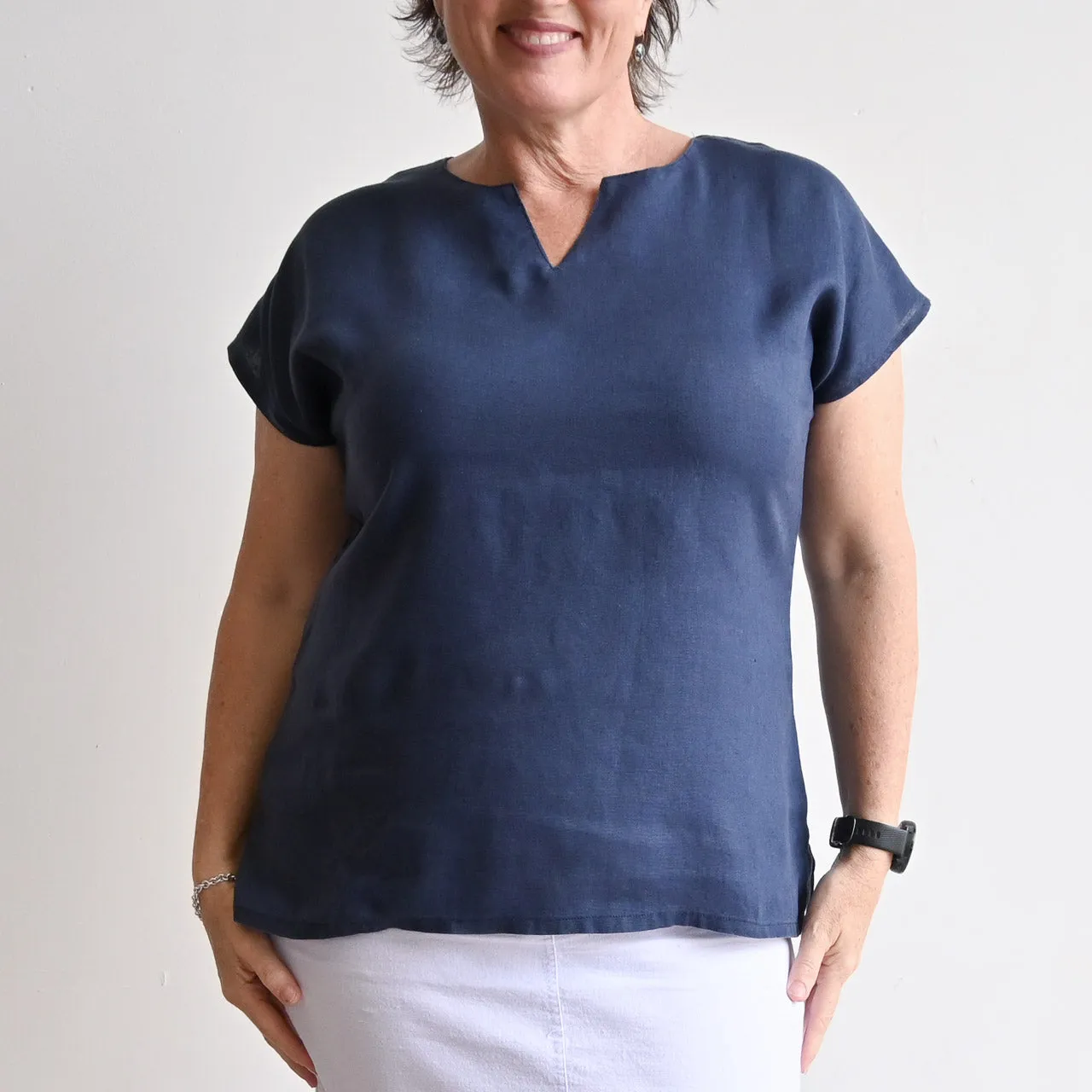 Kobomo Linen Sari Top - Navy Blue