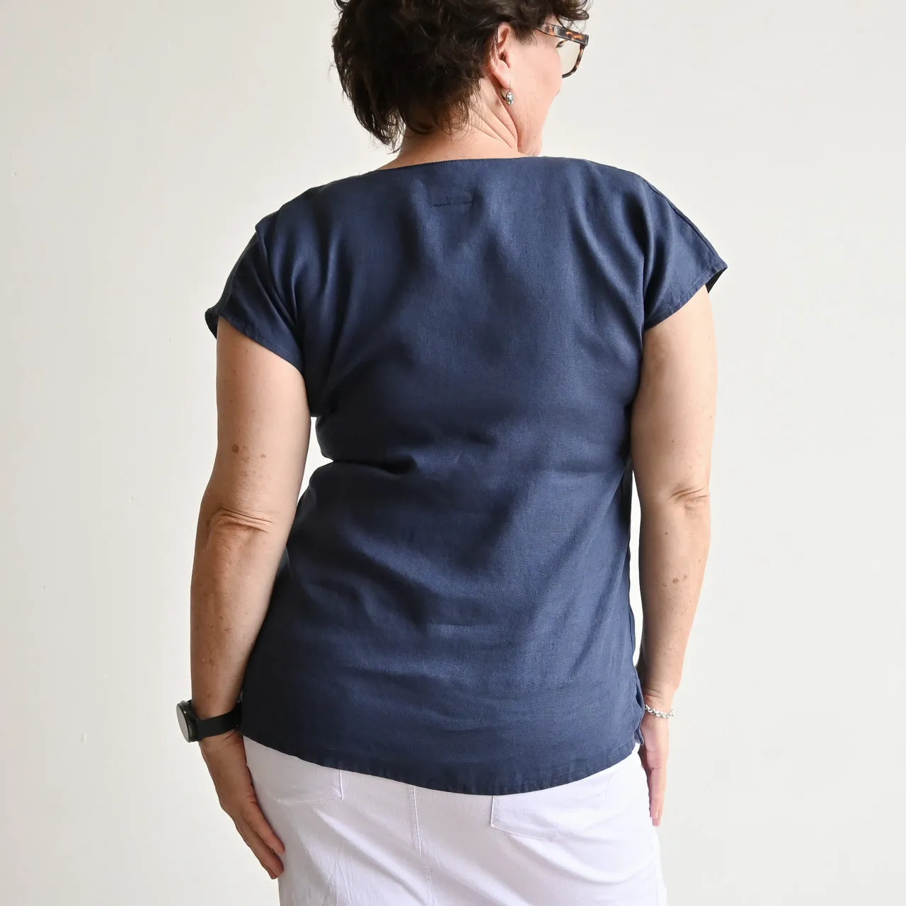 Kobomo Linen Sari Top - Navy Blue