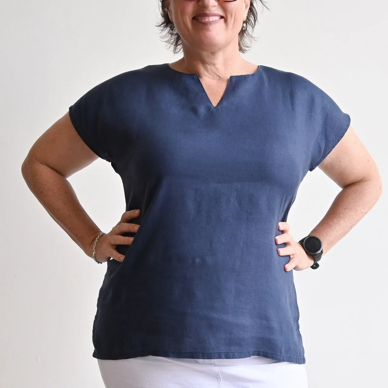 Kobomo Linen Sari Top - Navy Blue