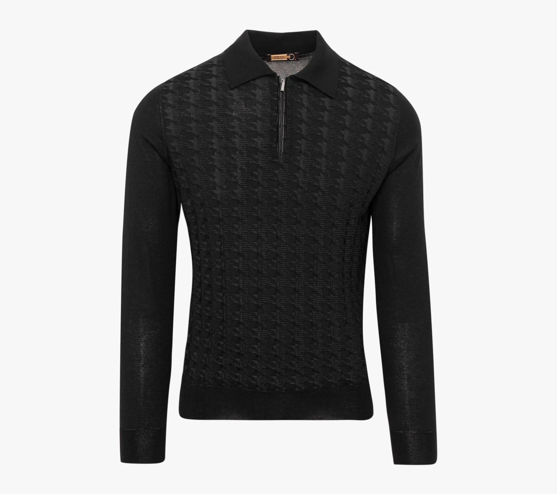 Long Sleeve Zipped Polo with Crocodile Details