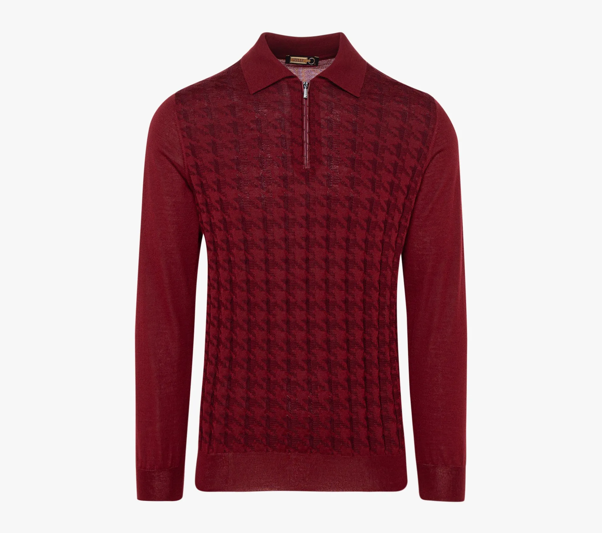 Long Sleeve Zipped Polo with Crocodile Details