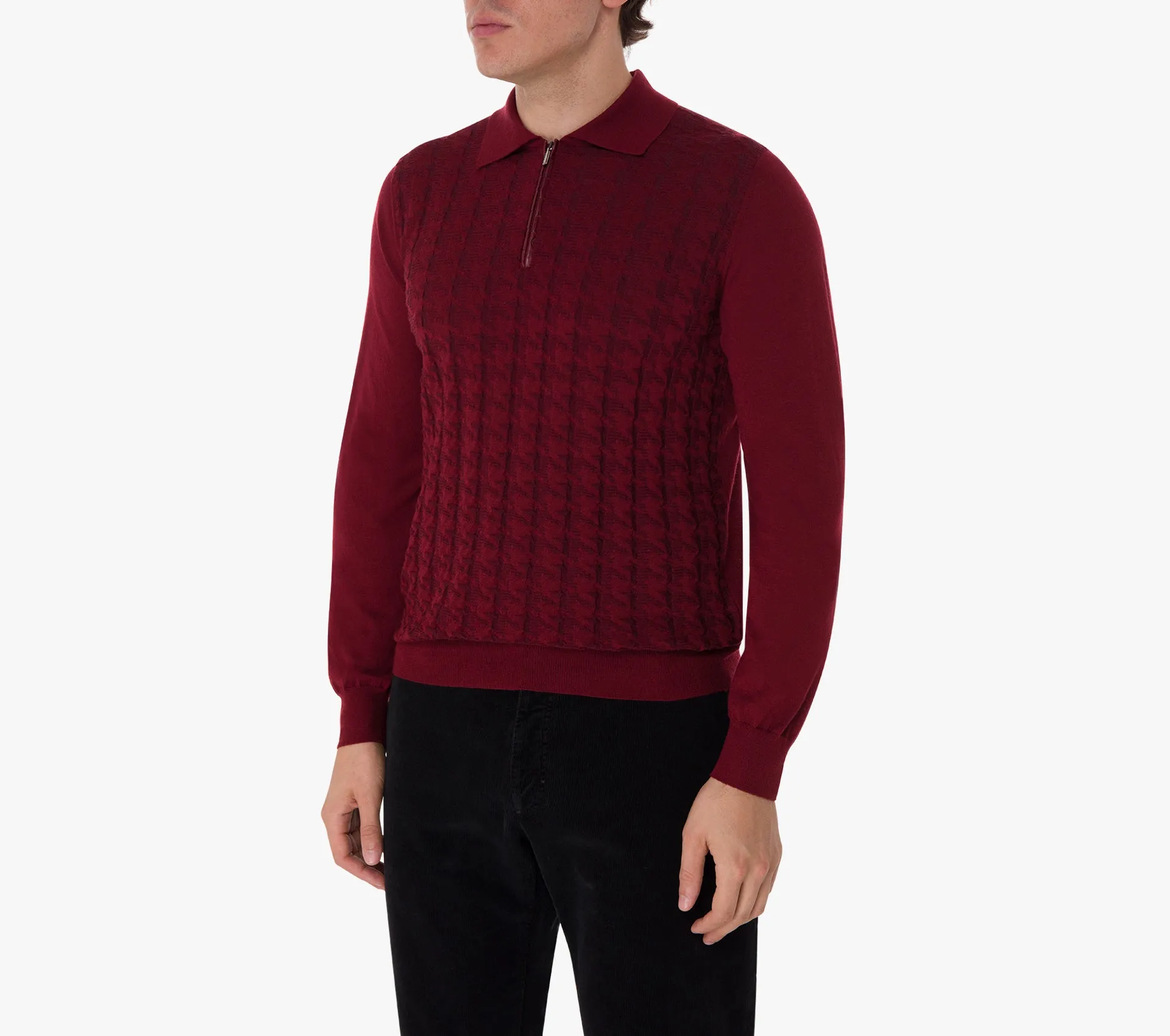 Long Sleeve Zipped Polo with Crocodile Details