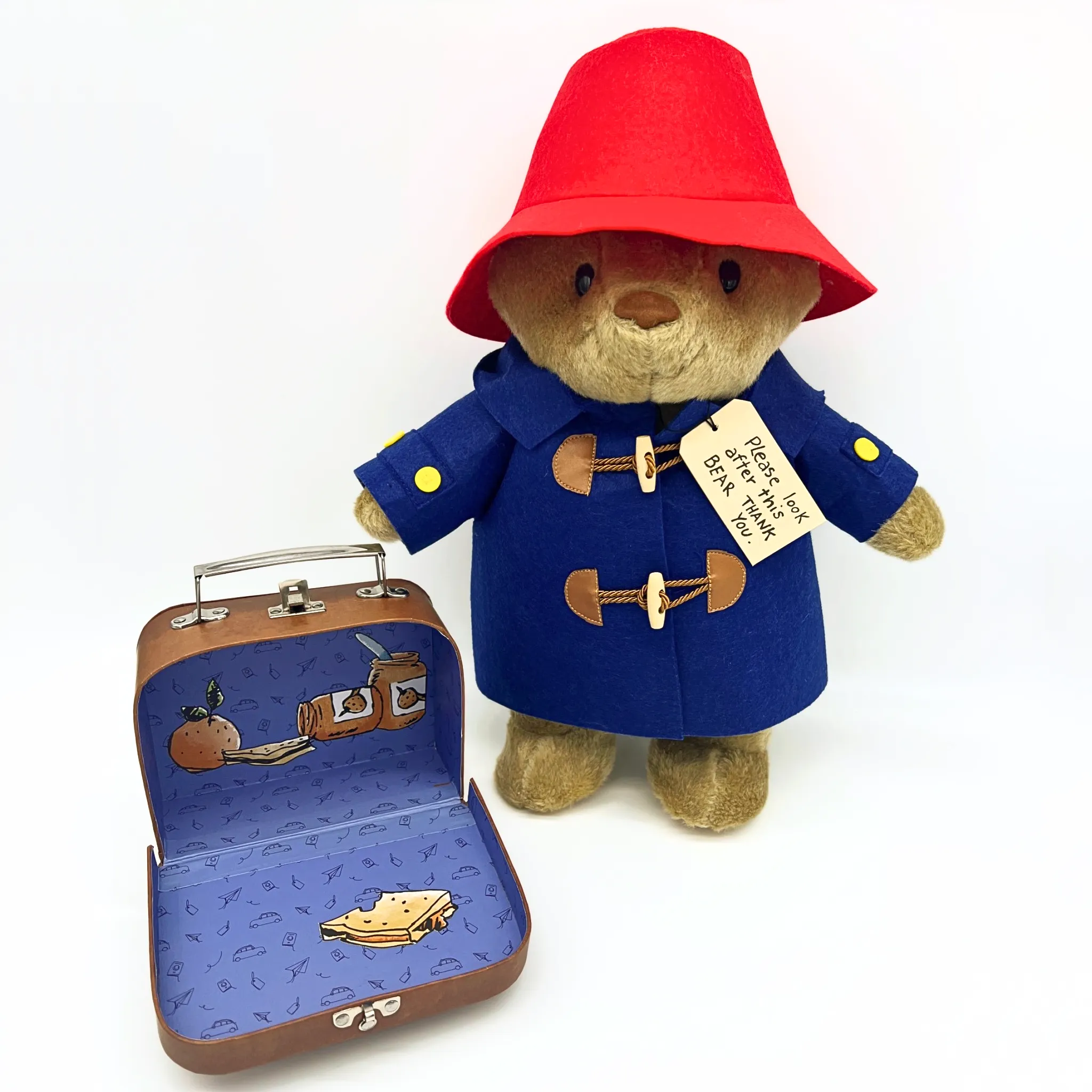 Luxe Paddington Gift Set: Classic Wool Duffle Coat with 16" Soft Toy and Suitcase in