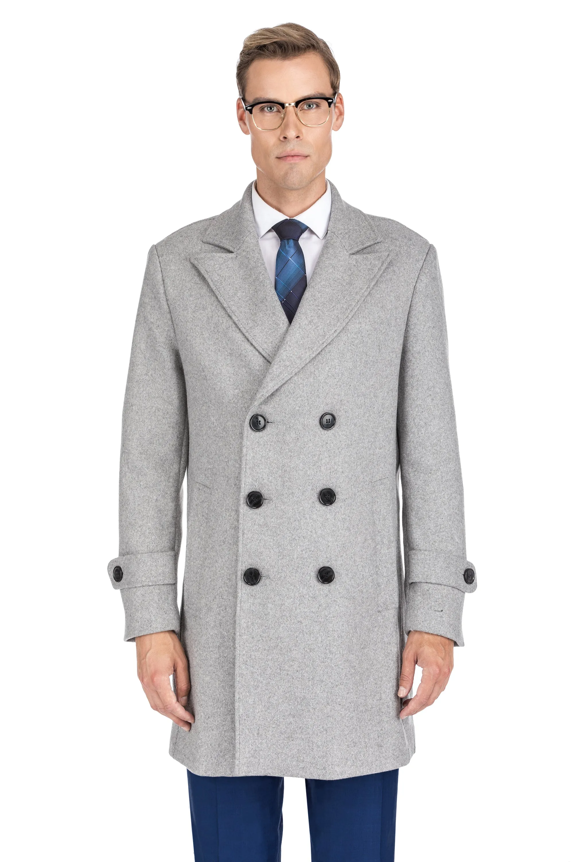 Men's Double Breasted Pea Coat Wool Blend Dress Jacket Peacoat