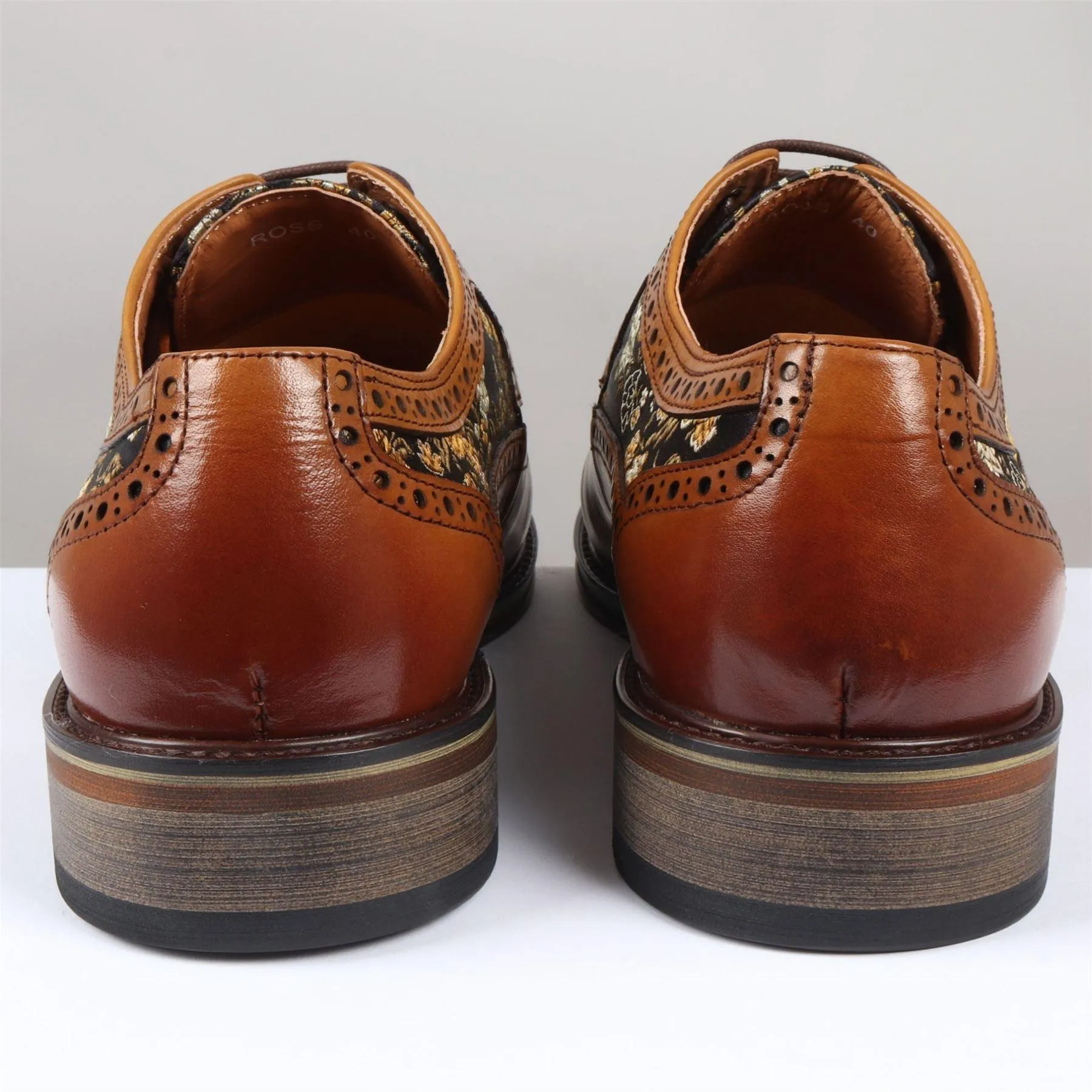 Men's Shoes Floral Print Leather Oxford Brogue Lace Up Formal Dress Shoe