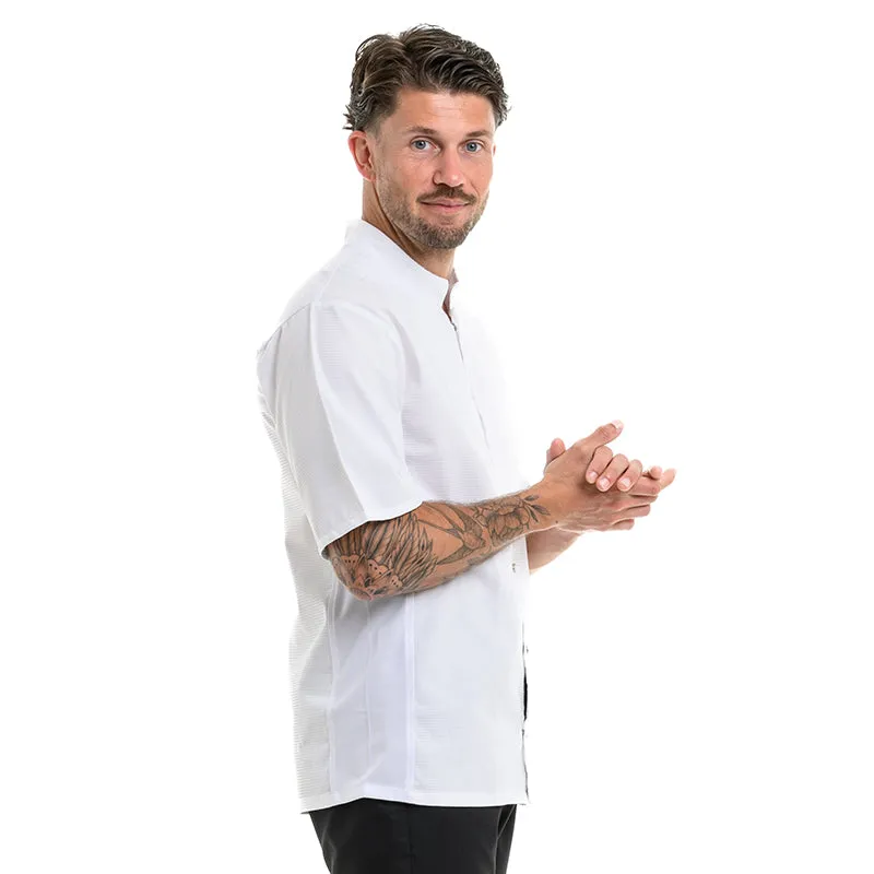 Men's Short Sleeve White Embossed Kitchen Coat - MANELLI