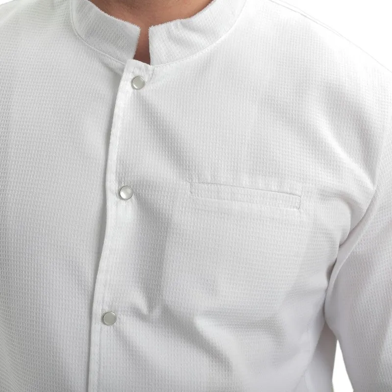 Men's Short Sleeve White Embossed Kitchen Coat - MANELLI