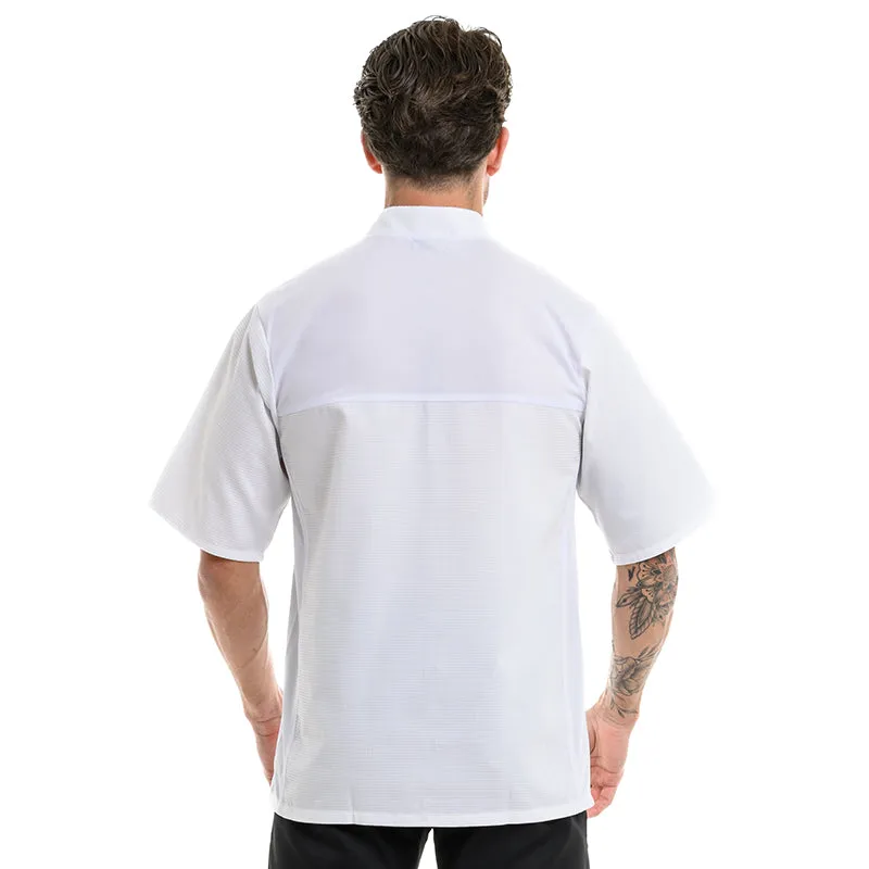 Men's Short Sleeve White Embossed Kitchen Coat - MANELLI