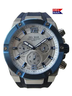 Men's White Dial & Blue Bezel Multi-function Watch - #50395