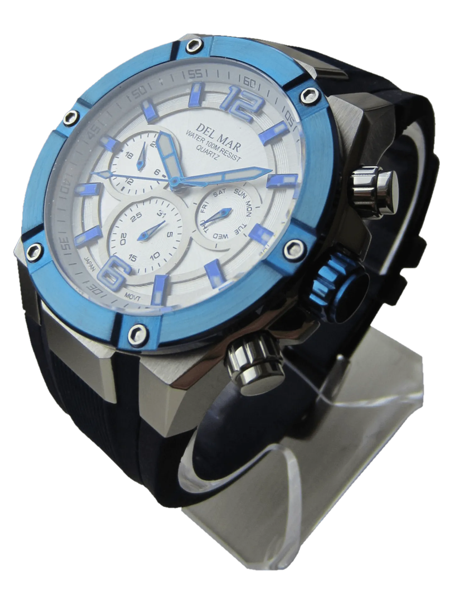 Men's White Dial & Blue Bezel Multi-function Watch - #50395