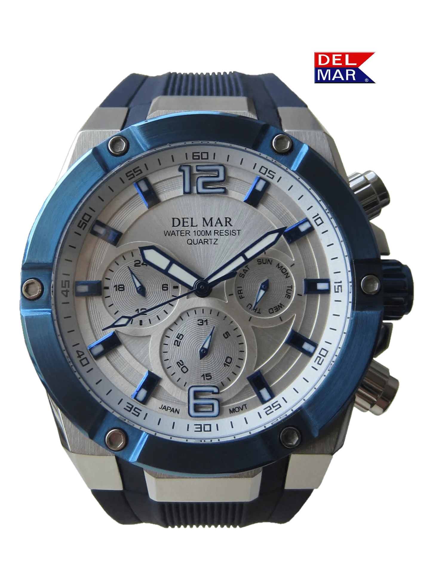 Men's White Dial & Blue Bezel Multi-function Watch - #50395