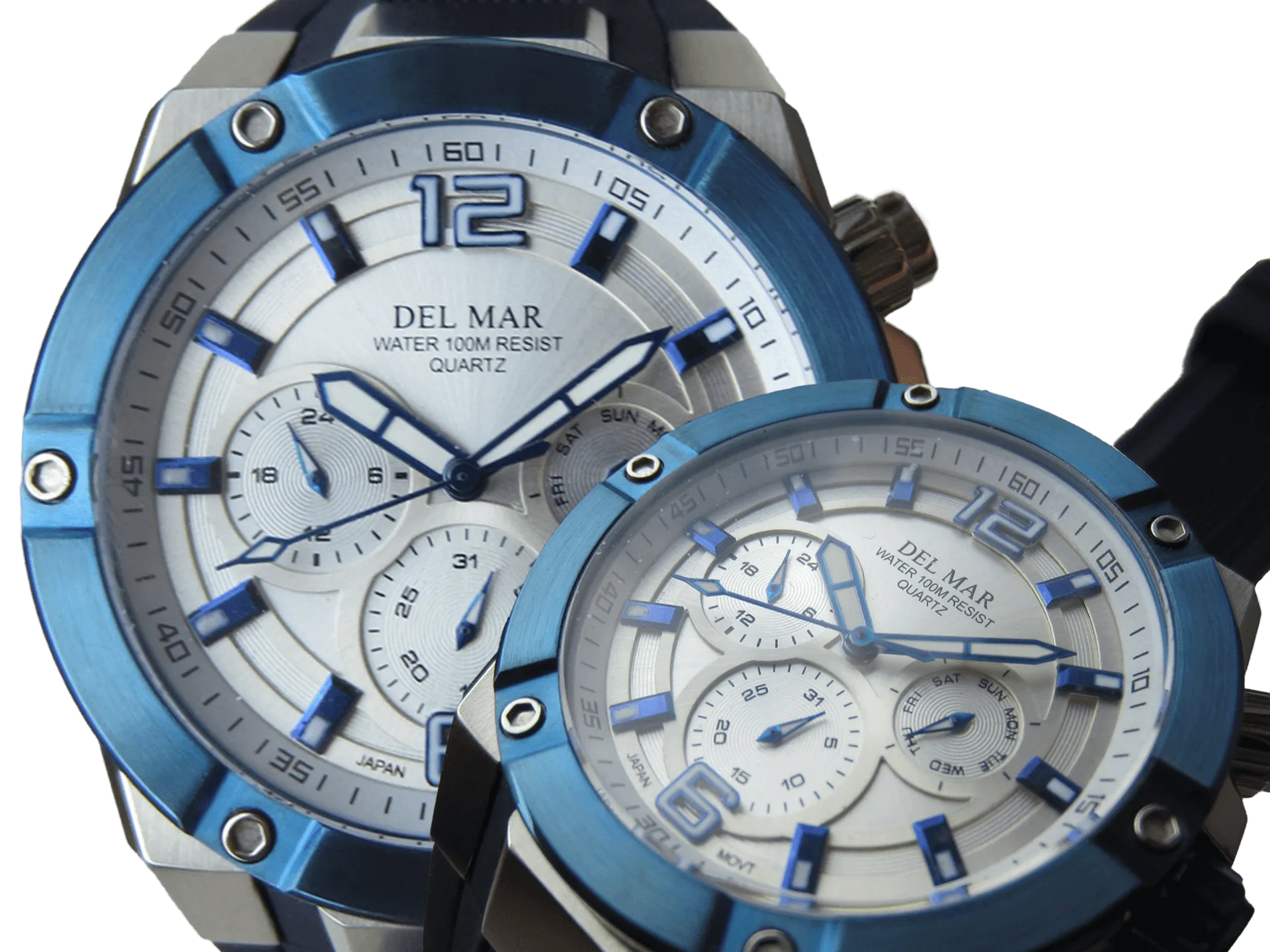 Men's White Dial & Blue Bezel Multi-function Watch - #50395