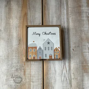 Merry Christmas Wintery Street Decorative Coaster Set