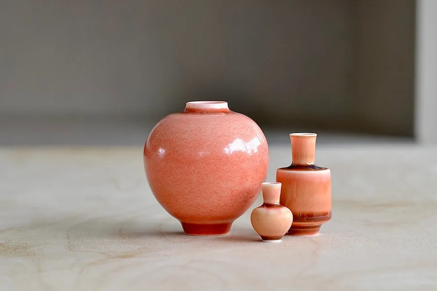 Miniature Hand Thrown Ceramic Vase Trio "B" in Peach