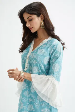 Mulmul Cotton Dunlin Teal Kurta