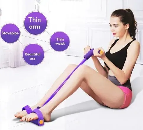 Portable Fitness Resistance Band - 4 Tubes & Pedal for Full Body Workout