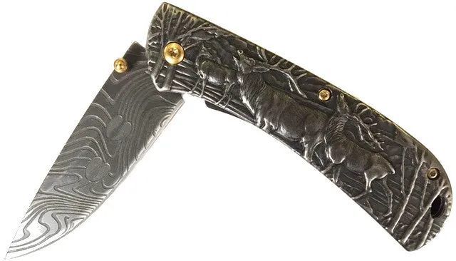 "Elk" Western Polished Metal Pocket Knife