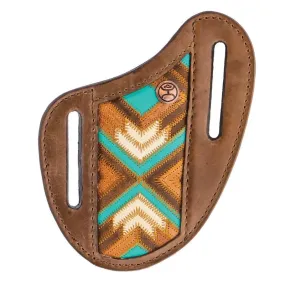 "Montezuma" Original Hooey Pancake Knife Sheath" Brown/Turquoise w/Aztec -  HKS004-TQBR