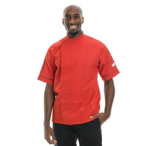 Red Short Sleeve or Long Sleeve Kitchen Coat with Gray Piping - MANELLI