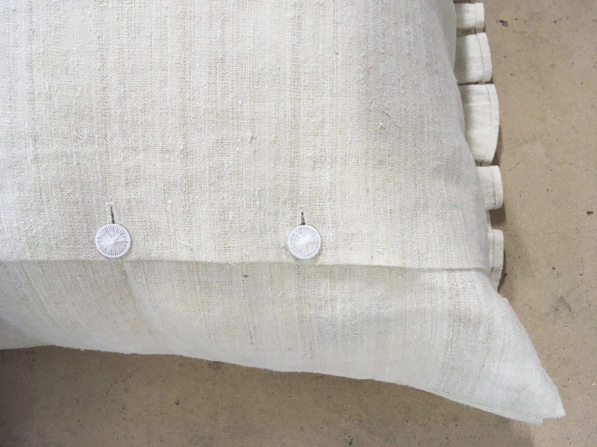 Ruffled Linen Euroking Pillow with R monogram