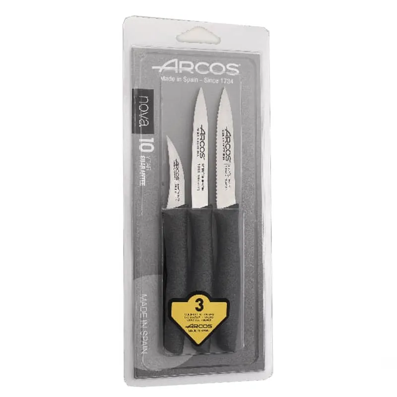 Set of 3 Black Office Knives Nova Series Blister Pack - Arcos