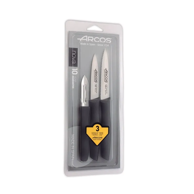 Set of 3 Black Paring Knives - ARCOS